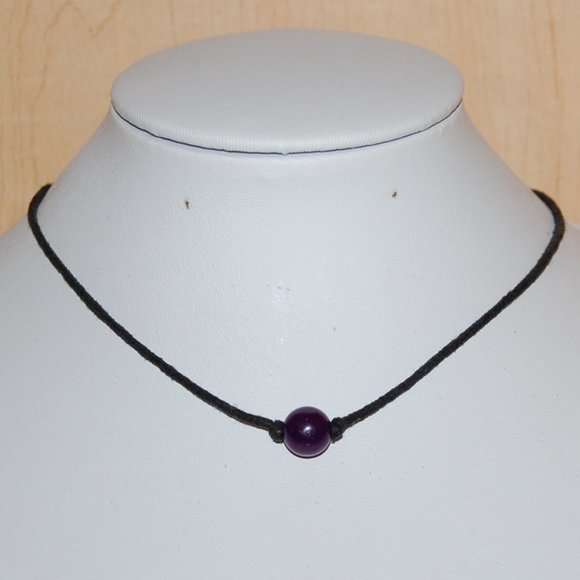 Purple Stone Necklace,Cord Necklace,Minimalist Necklace,Choker Necklace,Amethys - Picture 1 of 2